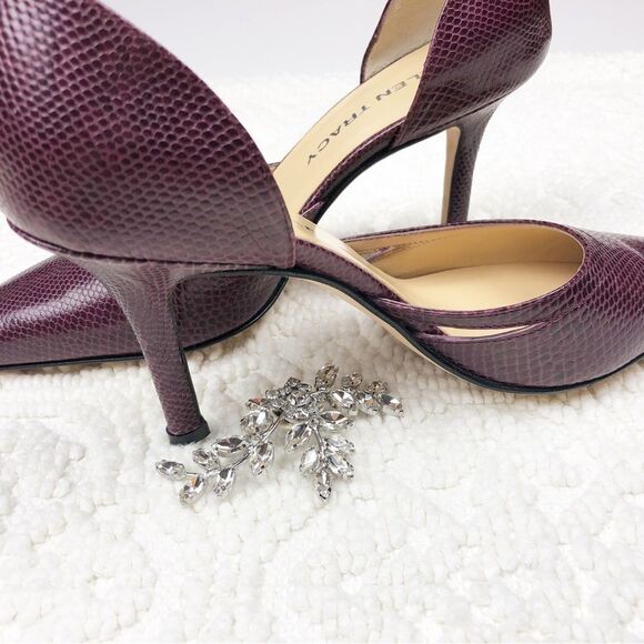 Ellen Tracy Shoes Heels Leather Snake Skin Purple 6 - Picture 5 of 7